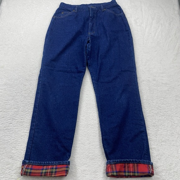 Vintage LL‎ Bean Flannel Lined Jeans Womens Size 16 Dark Wash Straight Leg USA - Picture 1 of 9